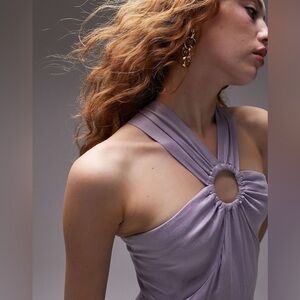 Topshop Asos Ring Keyhole Maxi Dress Side Slit Halter Open Back Purple SZ 4